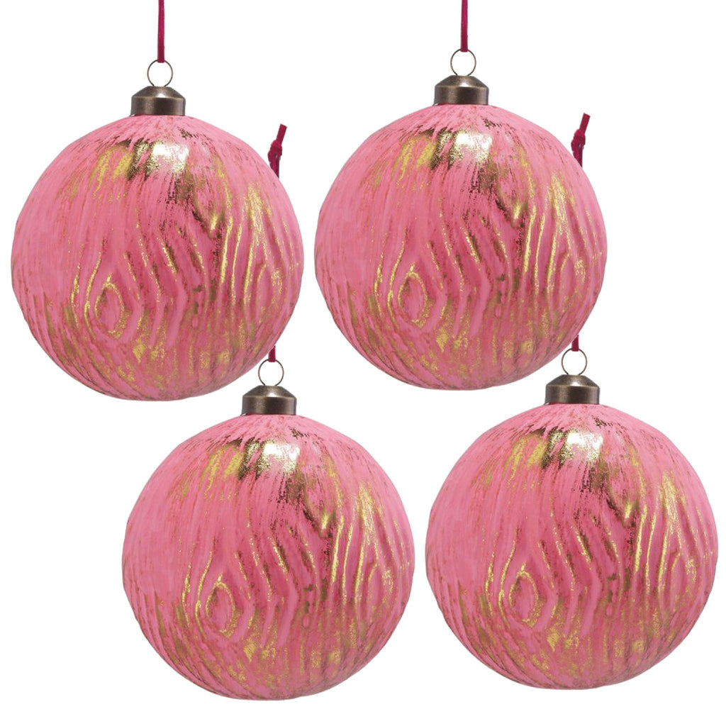 Glass Christmas Ball Ornaments with Decorative Finish - Green, Gold, Red