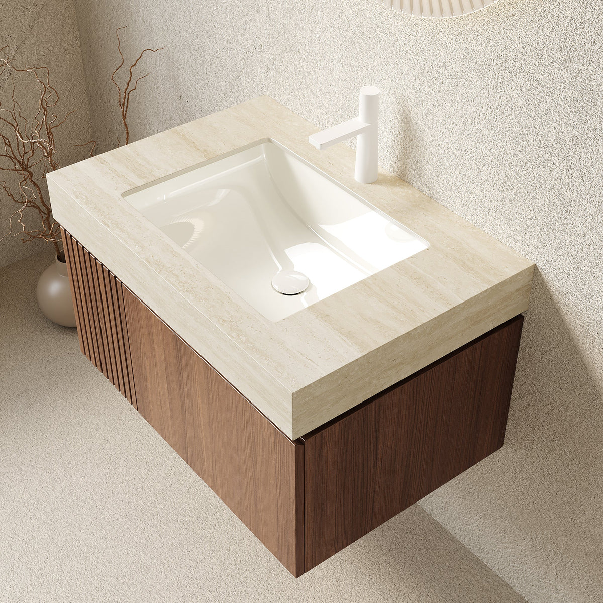 MURI 30" Bathroom Vanity with Sintered Stone Top & Ceramic Basin - Beige, White Oak or Brown Oak