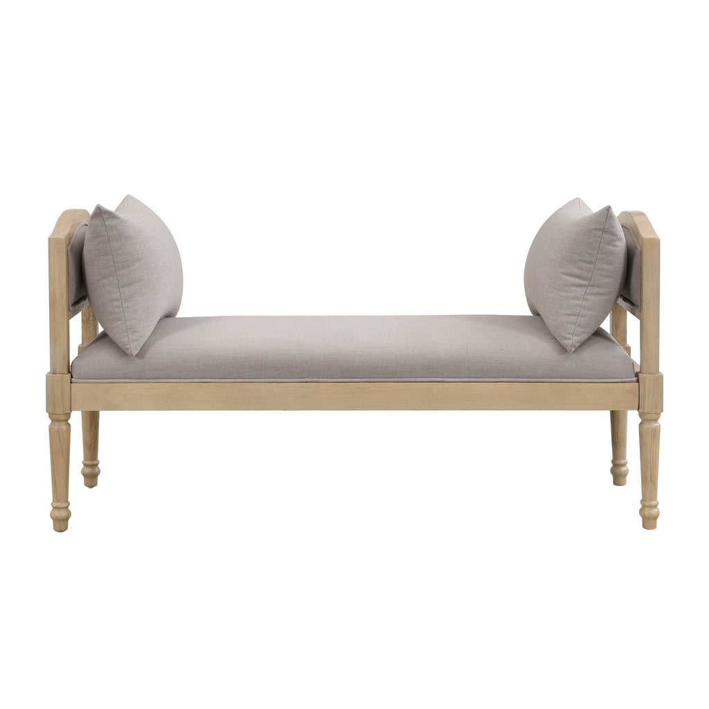 Upholstered Bench with Turned Legs & Side Cushions - Beige or Greige