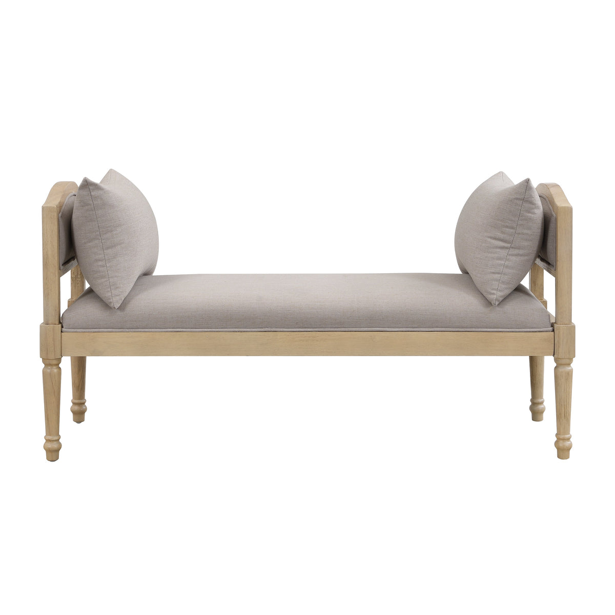 Upholstered Bench with Turned Legs & Side Cushions - Beige or Greige