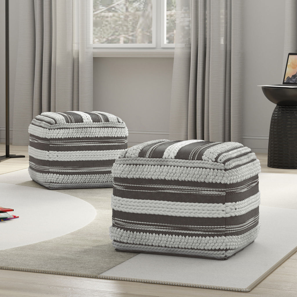 Handcrafted Square Pouf with Supportive Polystyrene Filling - Beige or Dark Gray
