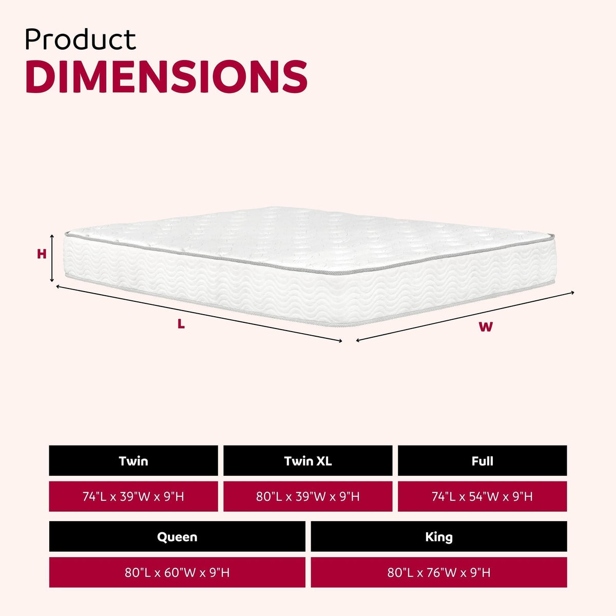 Premium 9" Medium Pocket Spring Mattress with Edge Support - White