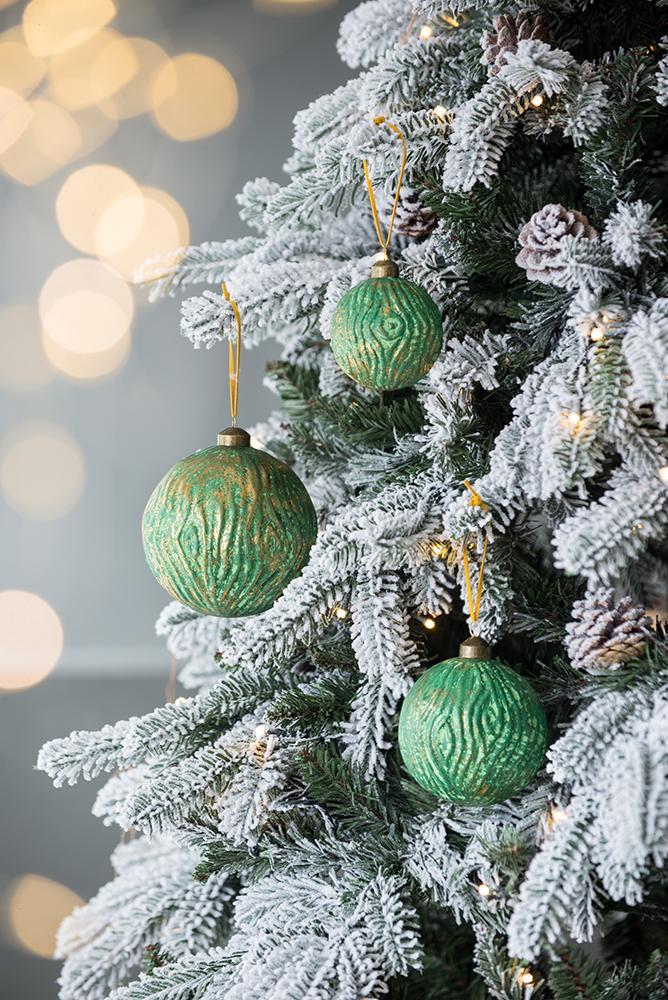 Glass Christmas Ball Ornaments with Decorative Finish - Green, Gold, Red