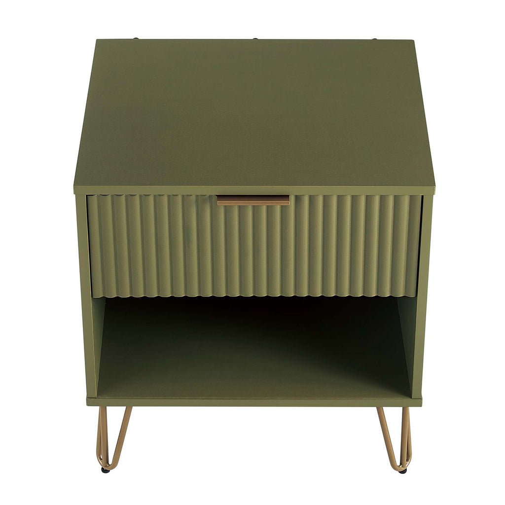 Modern Nightstand with Fluted Drawer and Metal Handles - Multiple Colors