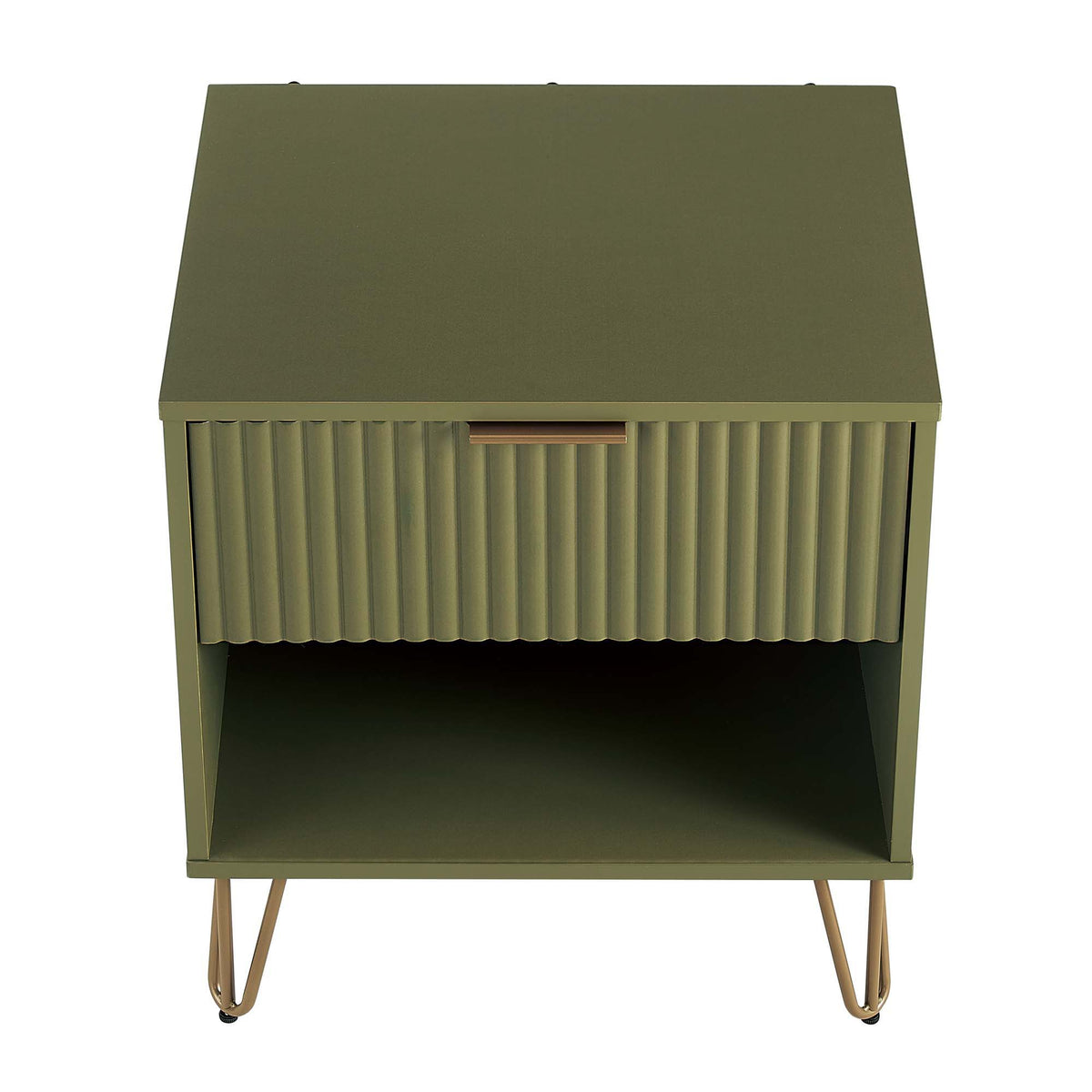 Modern Nightstand with Fluted Drawer and Metal Handles - Multiple Colors