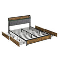 Contemporary Storage Bed Frame with LED Lights and Charging Station - Dark Brown