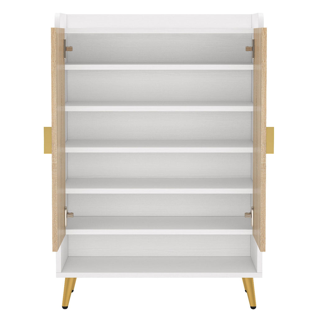Shoe Cabinet With Doors, 7 Tier Storage Organizer with Adjustable Shelves - Dark Brown, Light Brown, or White