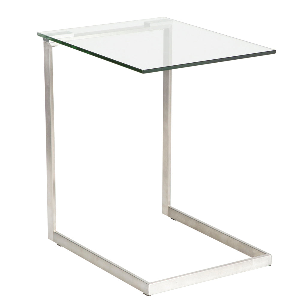 Contemporary End Table with Tempered Glass Shelf - Pearl Silver or Black
