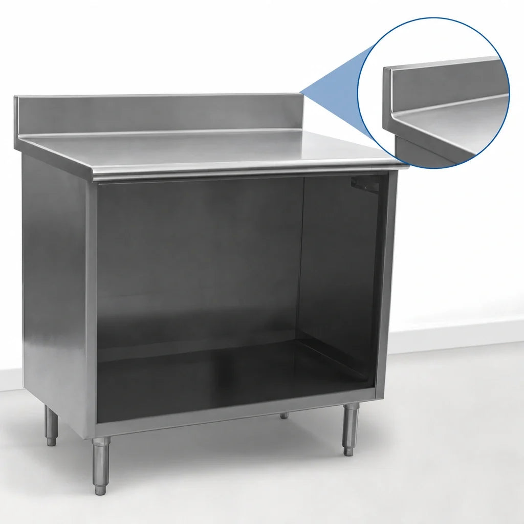 Eagle Group Spec-Master OB2484SE-BS Open-Front Cabinet Base Worktable, 84 x 24 in, 14-Gauge 304 Stainless Top, 4-1/2 in Backsplash