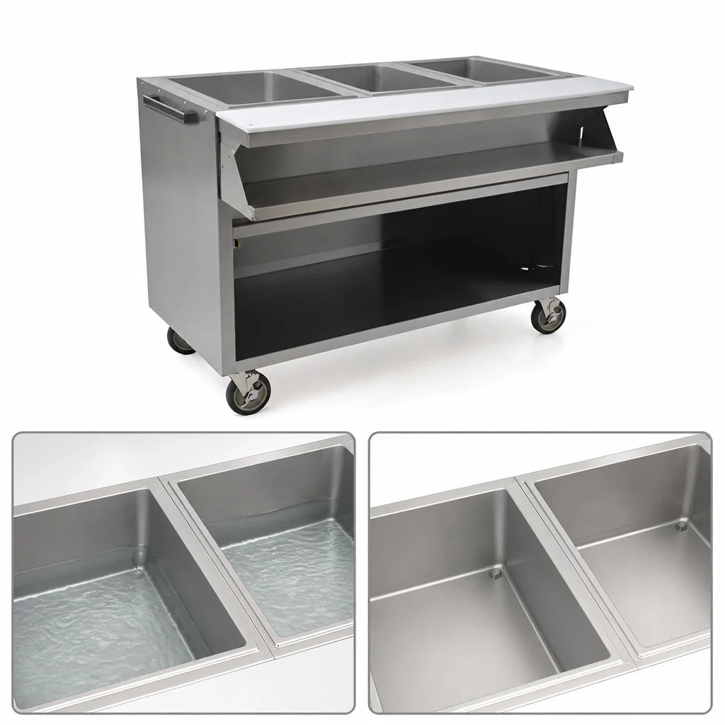 Eagle Group Spec-Master SPHT2CB-208 Mobile Electric Hot Food Table, 2 Sealed Wells, 12 x 20 in. Pans, Sliding Doors, 208V