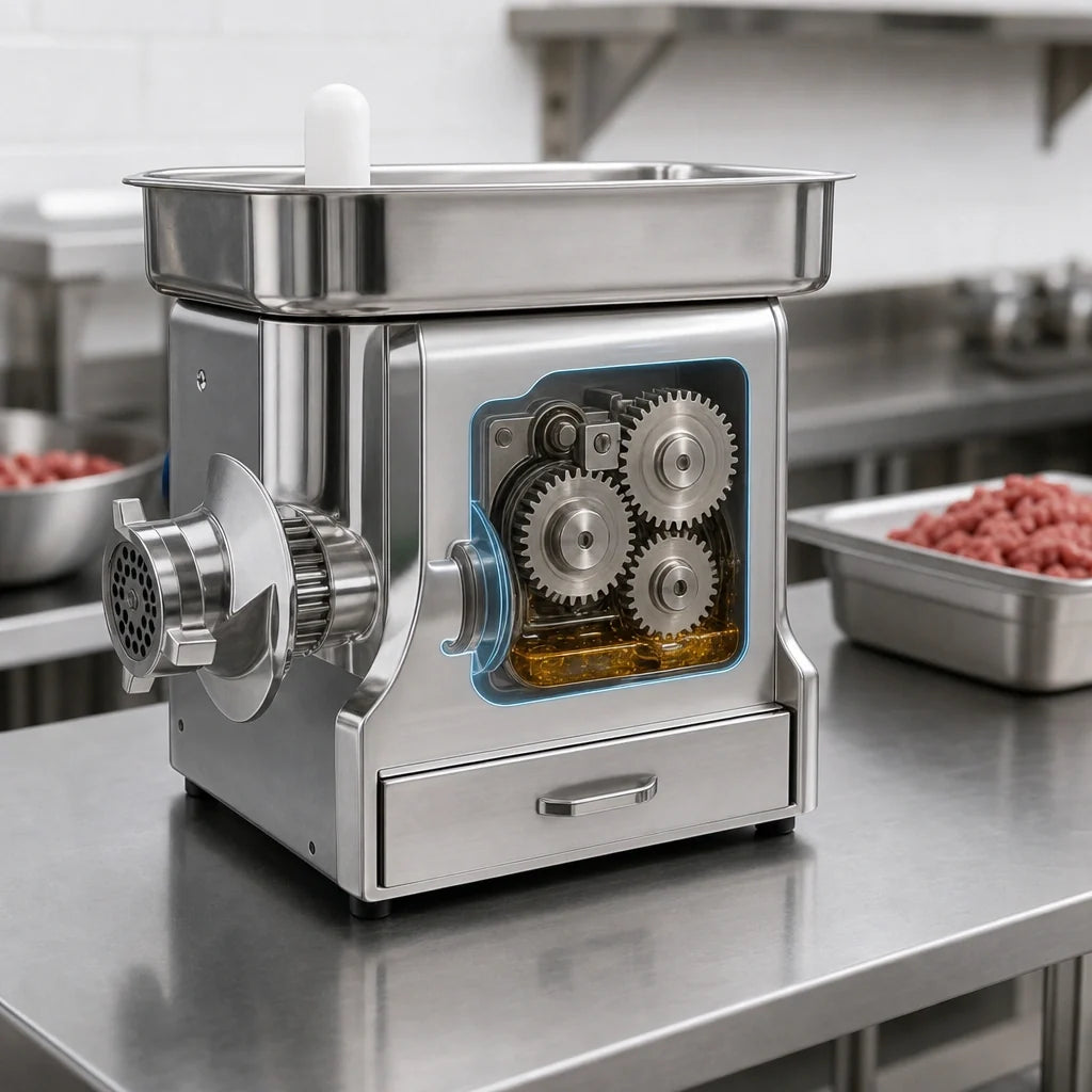 Edlund EDVG-8 Electric Bench-Type Meat Grinder with Storage Drawer, Forward/Reverse Switch, 115V