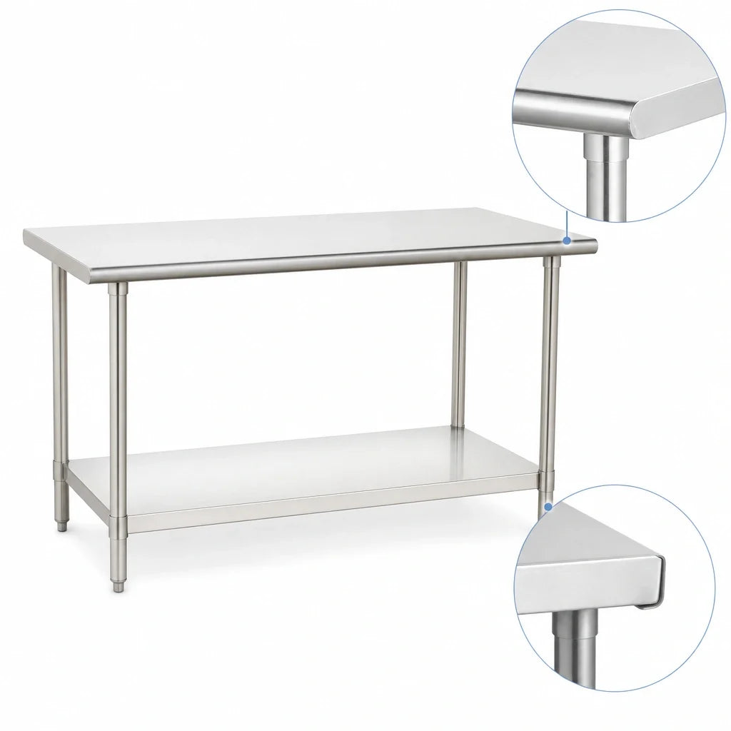 Eagle Group Spec-Master T36108SE 108" W x 36" D Flat-Top Stainless Steel Work Table with 14-Gauge 300-Series Top and Adjustable Undershelf