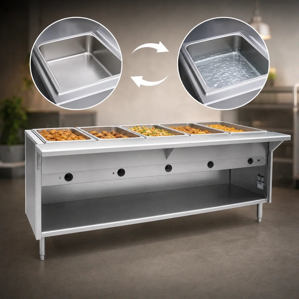Eagle Group Spec-Master HT6OB-208-3 Six-Well Electric Hot Food Table, 94.5"W, Wet/Dry, Thermostatic, Open Base