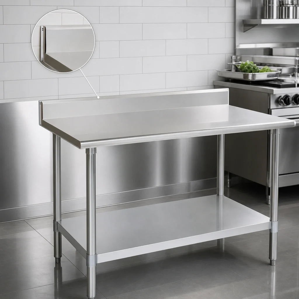 Eagle Group Deluxe T24144EB-BS 144-Inch x 24-Inch Stainless Steel Work Table with 4-1/2-Inch Backsplash and Adjustable Undershelf
