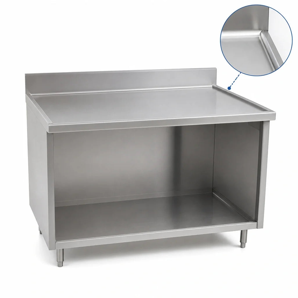 Eagle Group Spec-Master OB2496SEM 96-Inch Open-Front Stainless Steel Work Table Cabinet Base, 14-Gauge 304 Top, Marine Edge, 24-Inch Deep