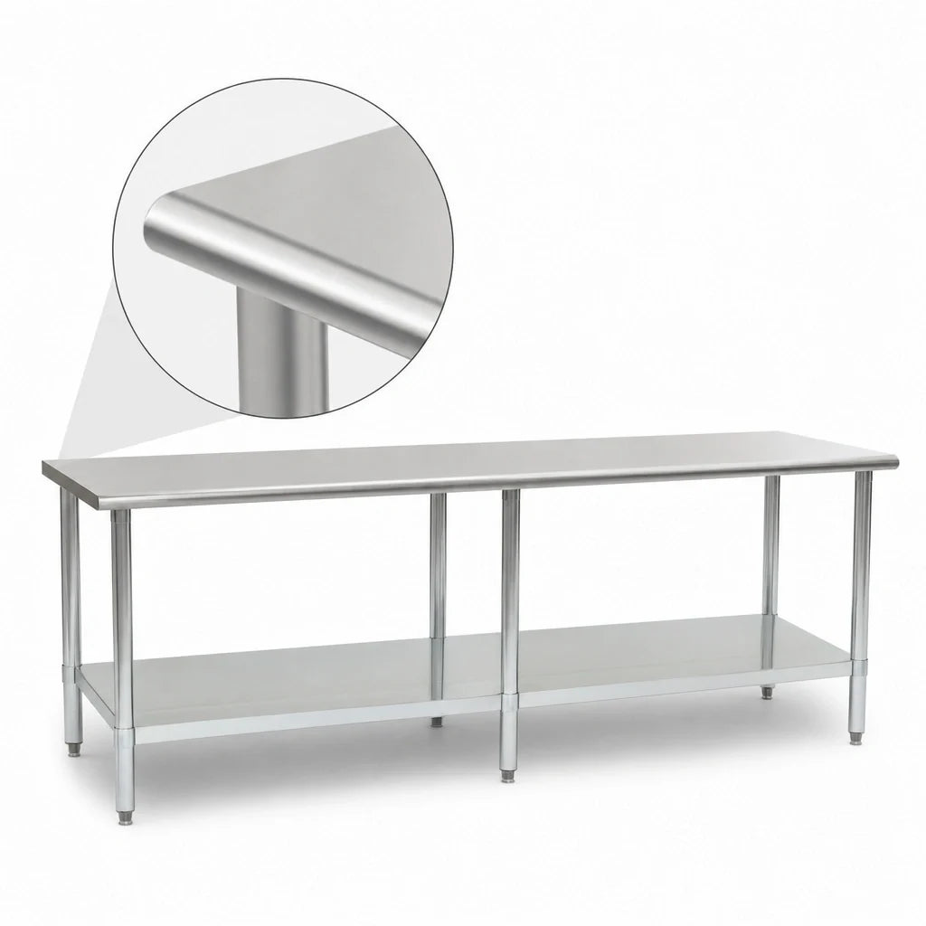 Eagle Group Deluxe T24108EB Stainless Steel Work Table, 108 x 24 in, Open Base, Adjustable Galvanized Undershelf, Flat Top
