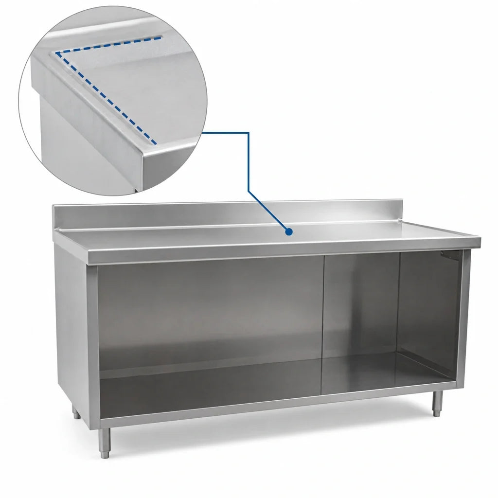 Eagle Group Spec-Master OB3084SEM Open-Front Cabinet Base Work Table, 84 x 30 in, 14-Gauge 304 Stainless Top, Marine Edge