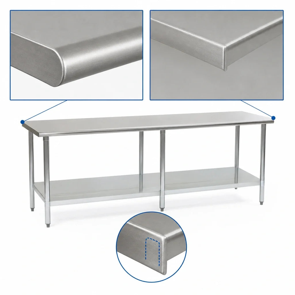 Eagle Group Budget Series T36144B Flat Top Work Table, 144"W x 36"D, 430 Stainless Steel, Rolled Edges, Adjustable Galvanized Undershelf