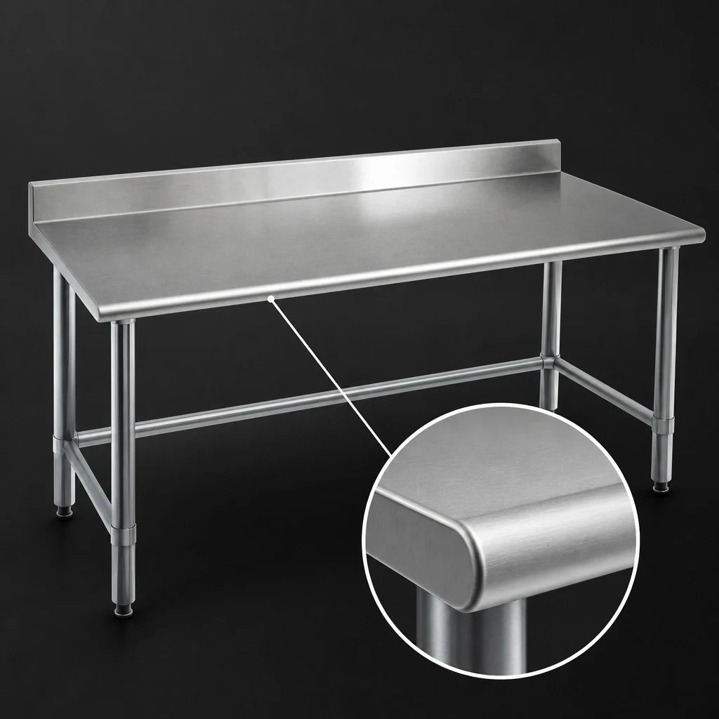Eagle Group Deluxe T3084STEB-BS Stainless Steel Work Table, 84 x 30 Inches, 300 Series Top, Rolled Front Edge, 4-1/2-Inch Backsplash