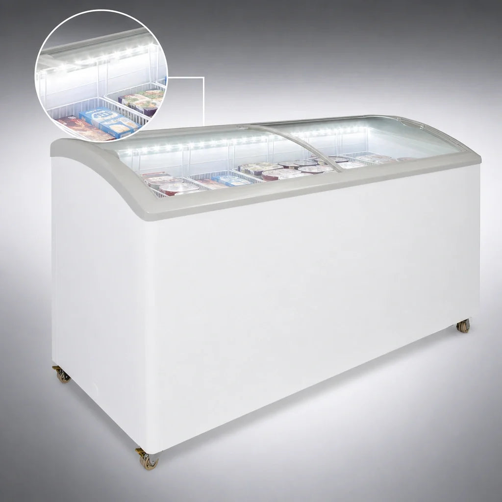 Master-Bilt Products COLDIN-3 MSC-70 Display Chest Freezer, 17.6 Cu. Ft., Curved Glass Sliding Lids, White, R290