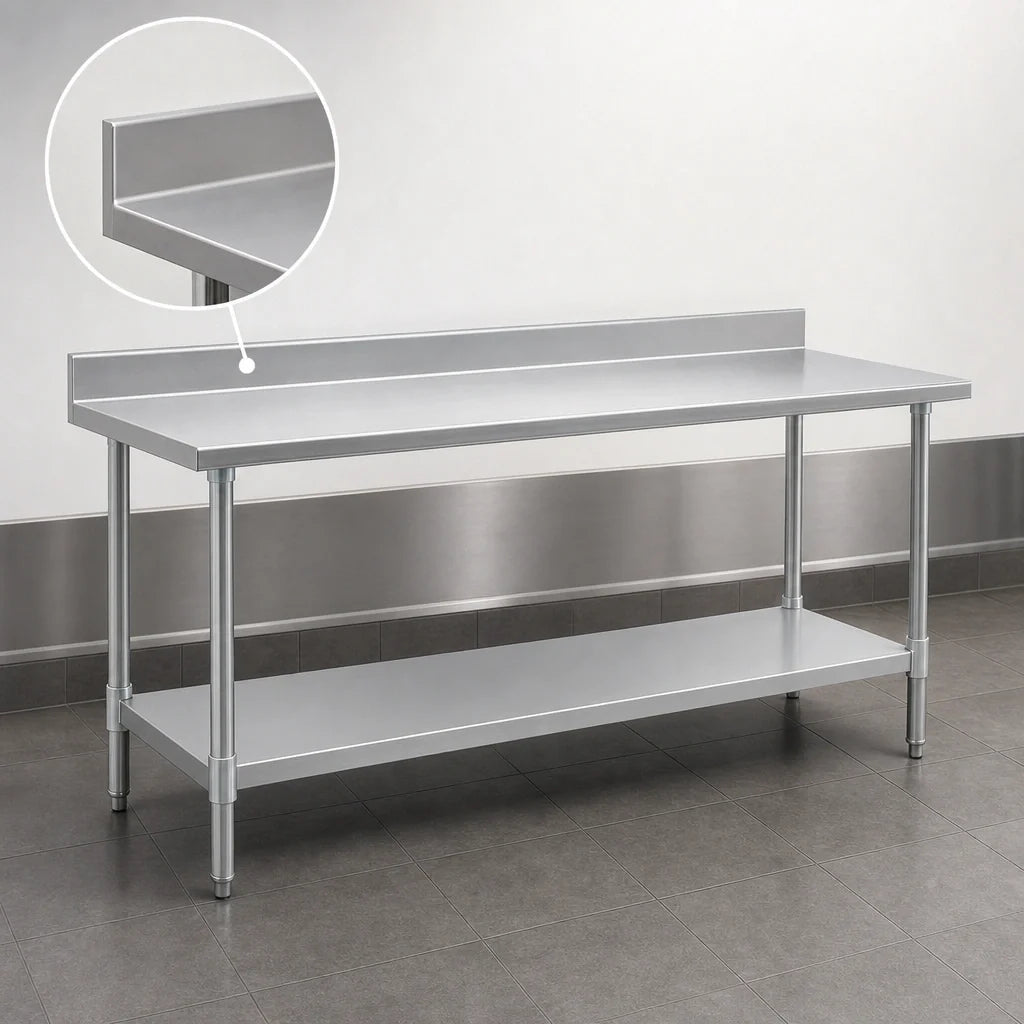 Eagle Group Budget Series T30144SB-BS 144-Inch x 30-Inch 430 Stainless Steel Work Table with Backsplash and Adjustable Undershelf