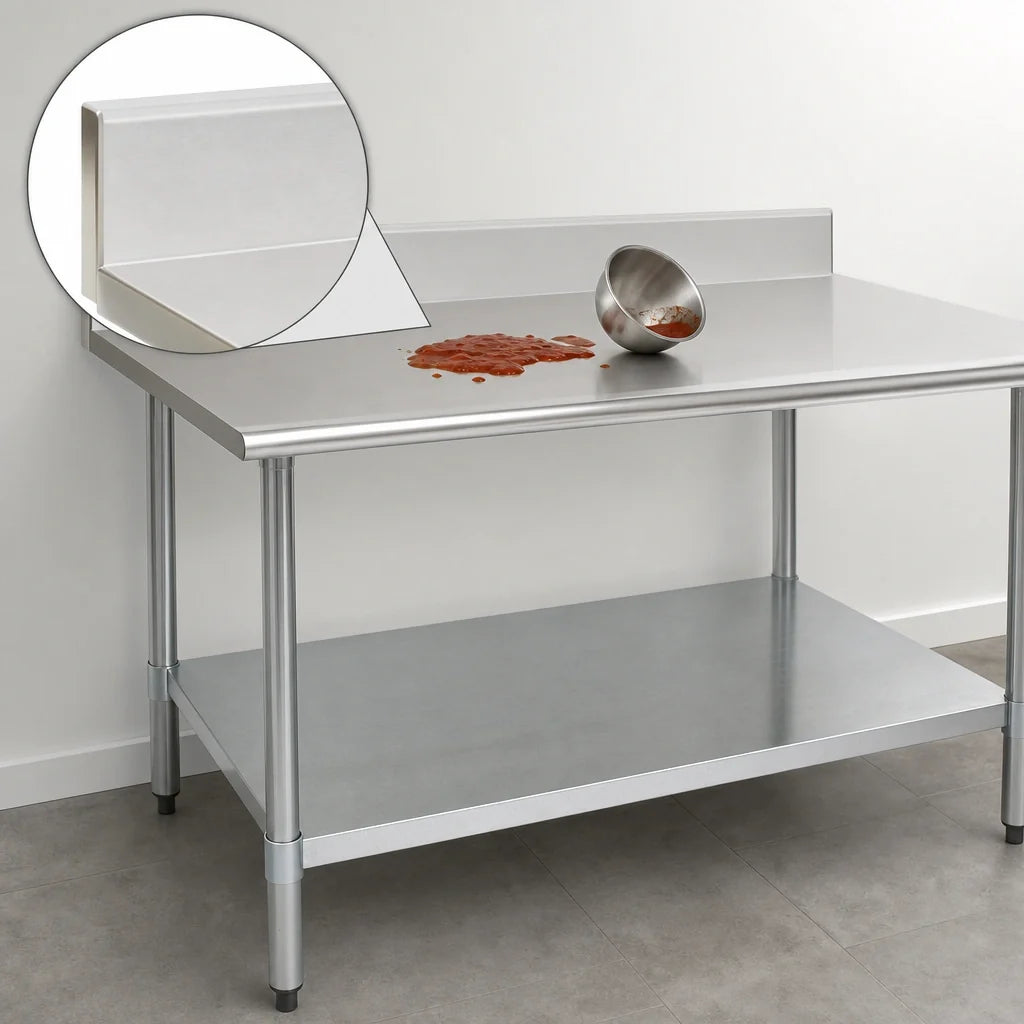 Eagle Group Spec-Master T30144E-BS 144 x 30 in Stainless Steel Work Table with 4-1/2 in Backsplash and Adjustable Galvanized Undershelf