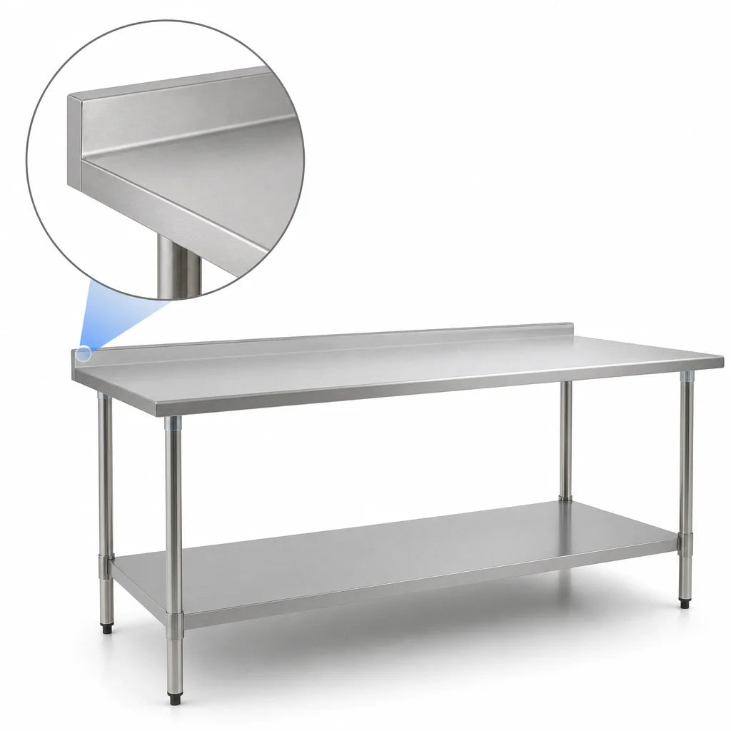 Eagle Group Spec-Master UT3684E 84-Inch x 36-Inch Stainless Steel Work Table, 14-Gauge 300-Series Top, Rear Up-Turn, Adjustable Undershelf