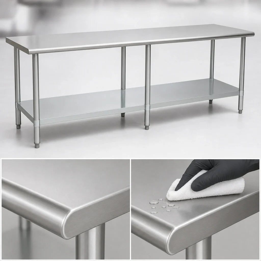 Eagle Group Spec-Master T48144E 144"W x 48"D 14-Gauge 300 Series Stainless Steel Work Table with Galvanized Undershelf