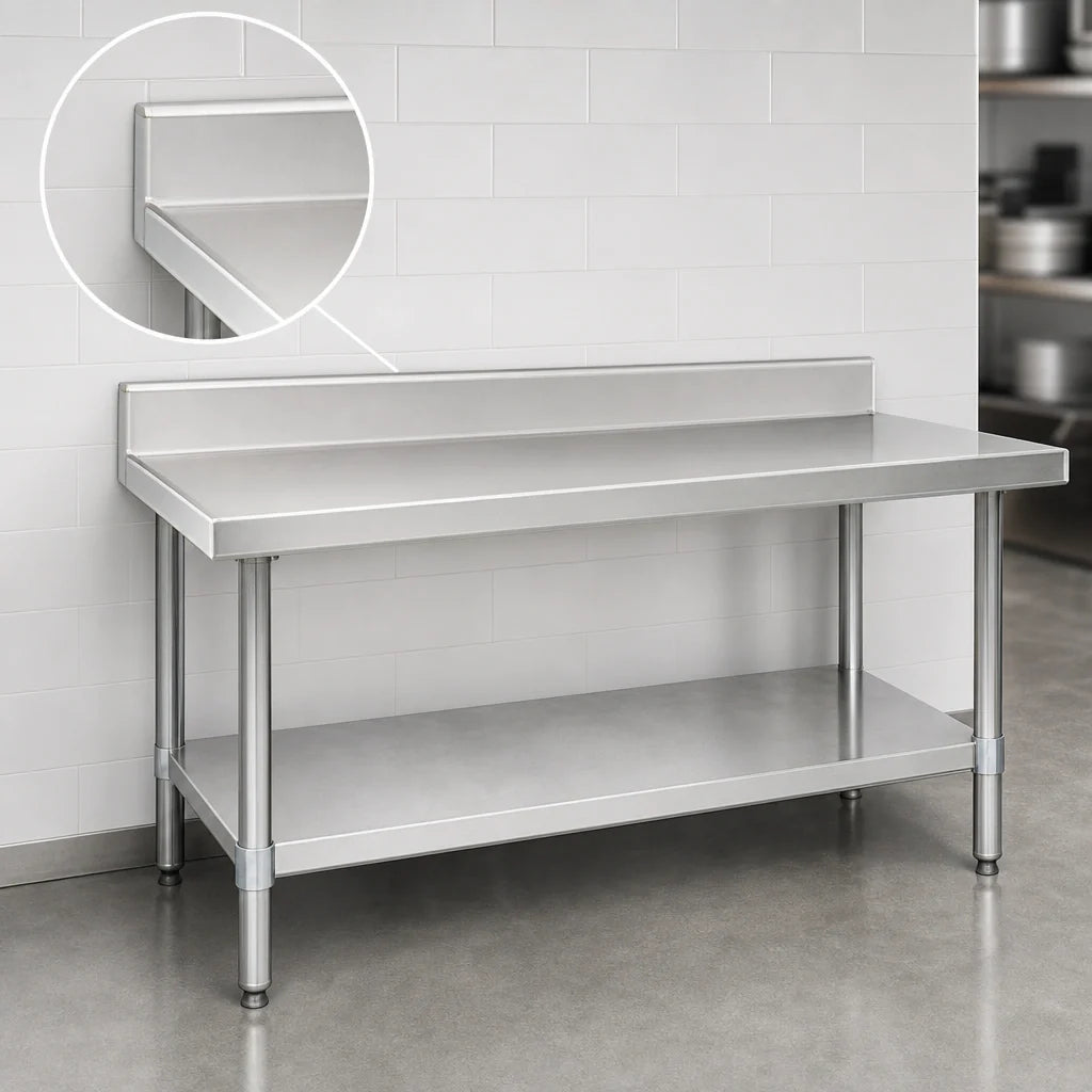 Eagle Group Spec-Master T24108EM-BS 108-Inch x 24-Inch 14-Gauge Stainless Steel Work Table with 4-1/2-Inch Backsplash and Adjustable Undershelf