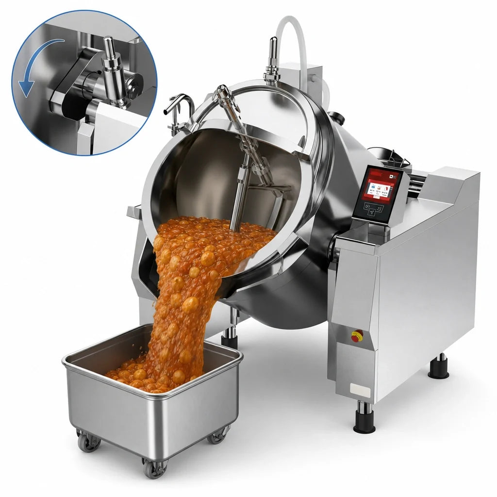 Firex (Middleby) Cucimix UCBTE082AV1 82-Gallon Electric Tilting Pressure Braising Pan with Automatic Mixer and Programmable Touchscreen
