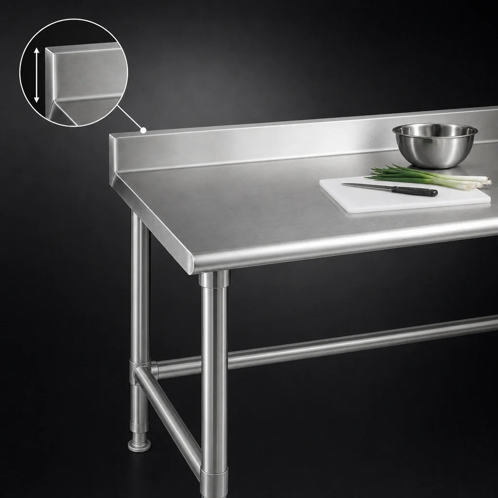 Eagle Group Spec-Master T24144STE-BS 144" x 24" Stainless Steel Work Table with 4-1/2" Backsplash, 14-Gauge 300 Series Top