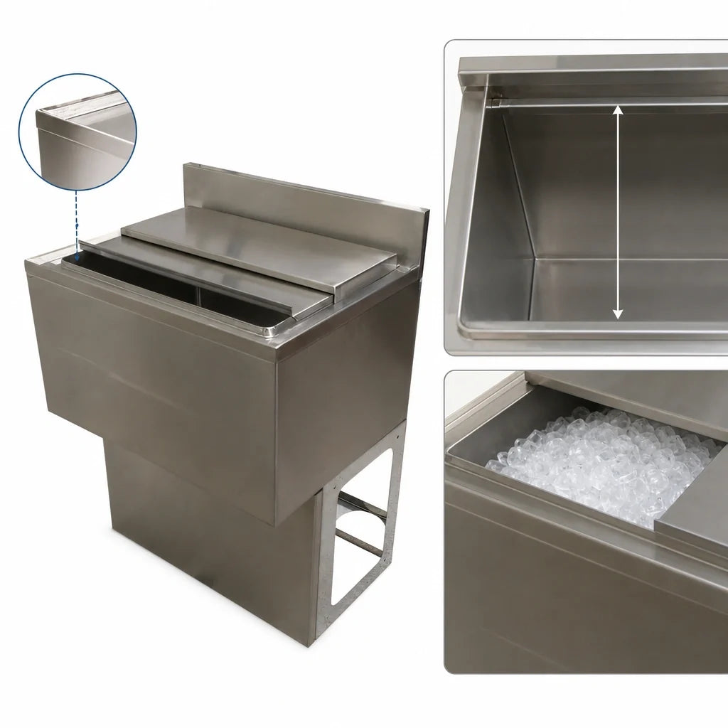 BK Resources UBB-18-IB30 30-Inch Underbar Stainless Steel Ice Bin with Sliding Cover, 80 lb Capacity