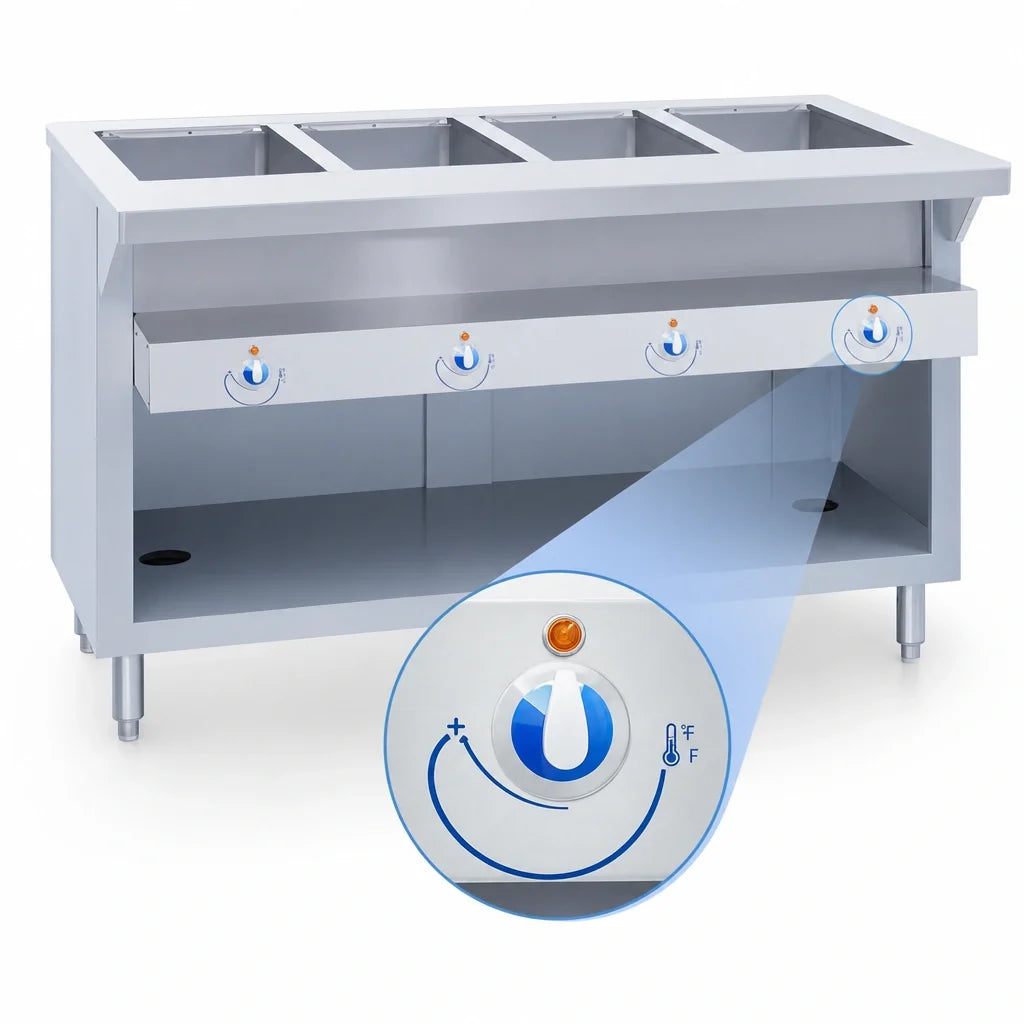 Duke Manufacturing Thurmaduke E-2-DLSS 32-Inch Electric 2-Well Sealed Steamtable, Stainless Steel, Open Storage Base