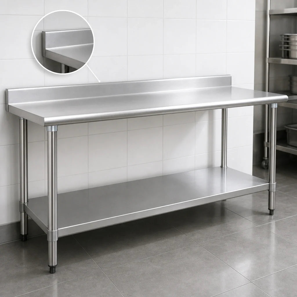 Eagle Group BlendPort® BPT-2484SB-BS 430 Stainless Steel Work Table with Backsplash and Adjustable Undershelf, 84 x 24 Inches