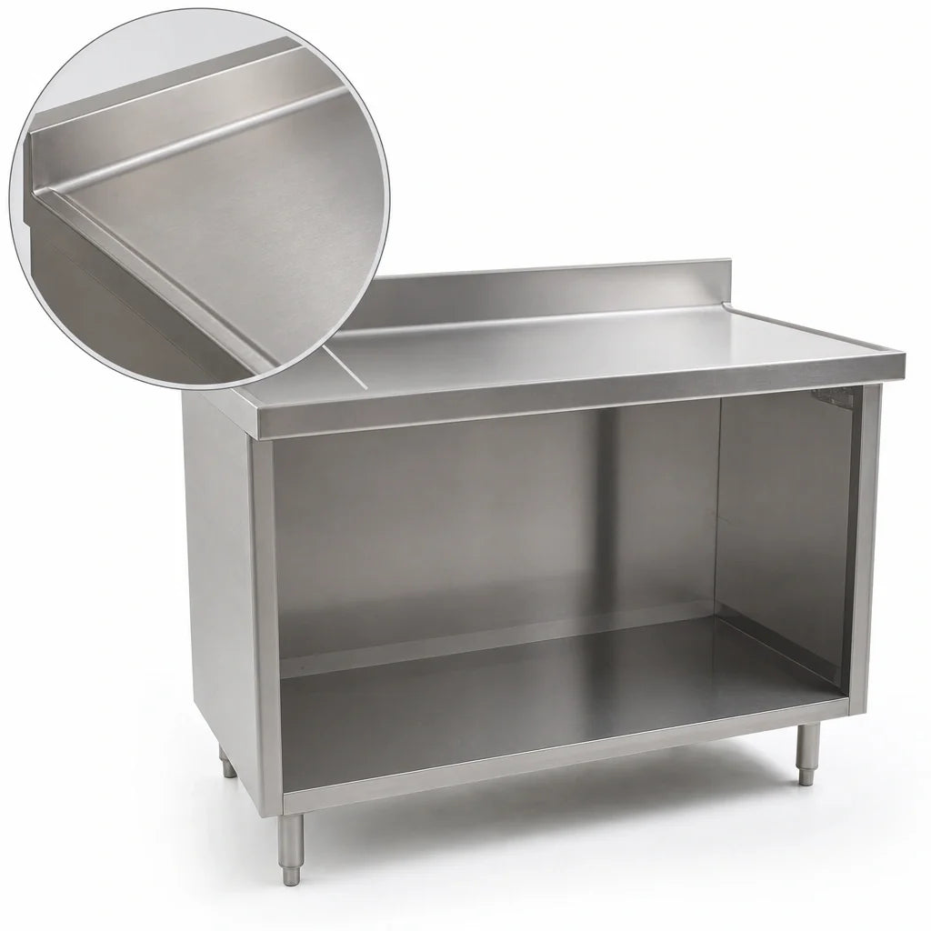 Eagle Group Spec-Master OB2460SEM-BS 60"W x 24"D Stainless Steel Underbar Work Table with Open Front Cabinet, Marine Edge & Backsplash