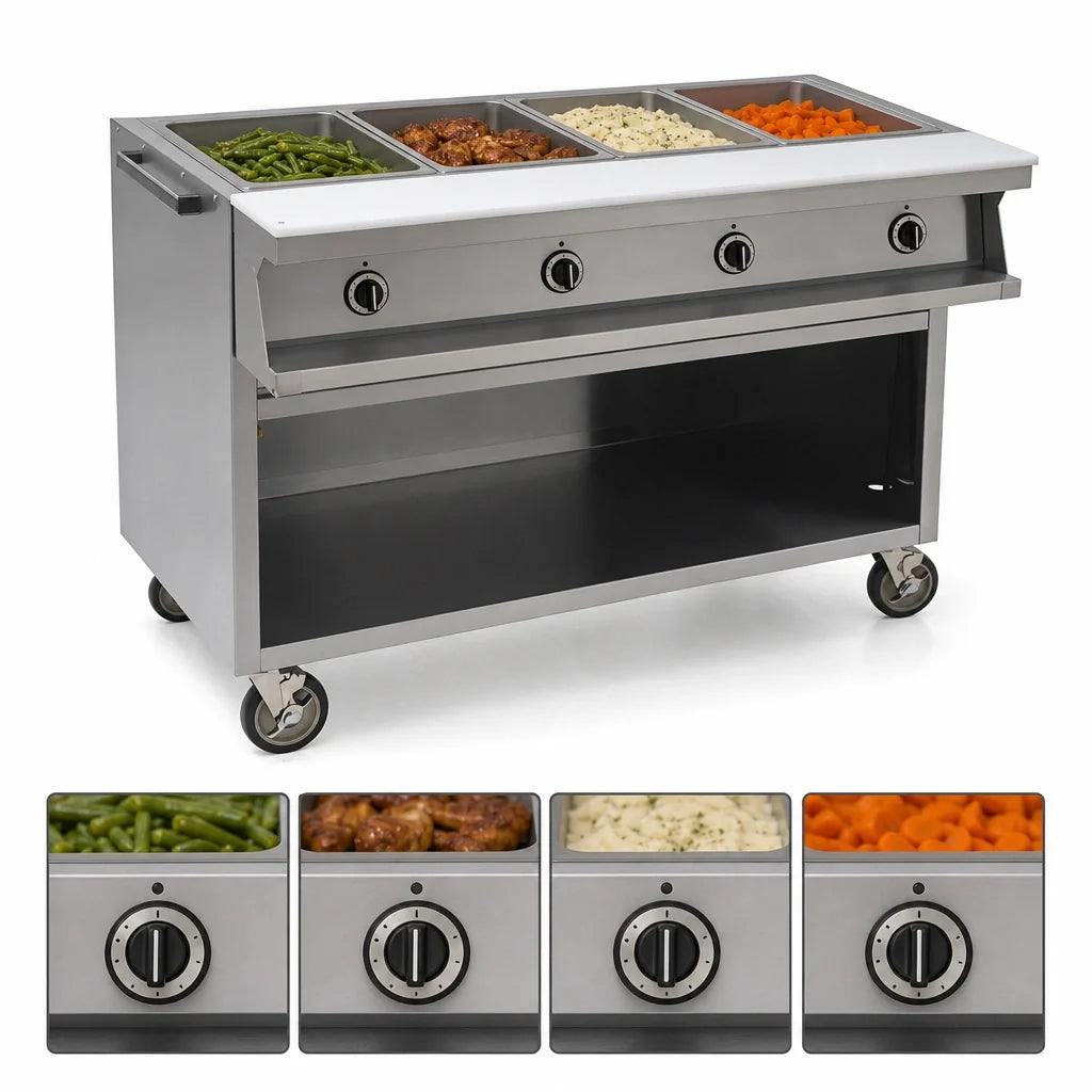 Eagle Group Spec-Master SPHT4OB-208 4-Well Electric Mobile Hot Food Table, Sealed Wells, Open Base, 208V