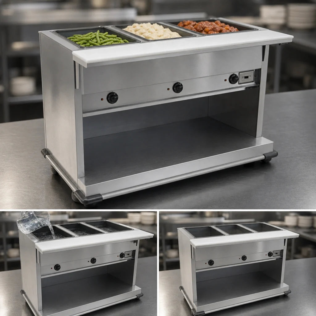 Eagle Group Spec-Master PHT6OB-208-3 6-Well Electric Mobile Hot Food Table with Polyethylene Cutting Board, 208V, 3-Phase
