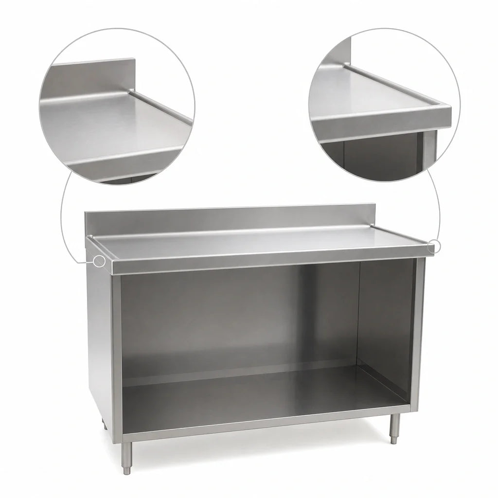 Eagle Group Spec-Master OB2484SEM-BS Stainless Steel Work Table with Open-Front Cabinet Base, 14-Gauge 304 Top, 4-1/2-Inch Backsplash, 84 x 24 Inches