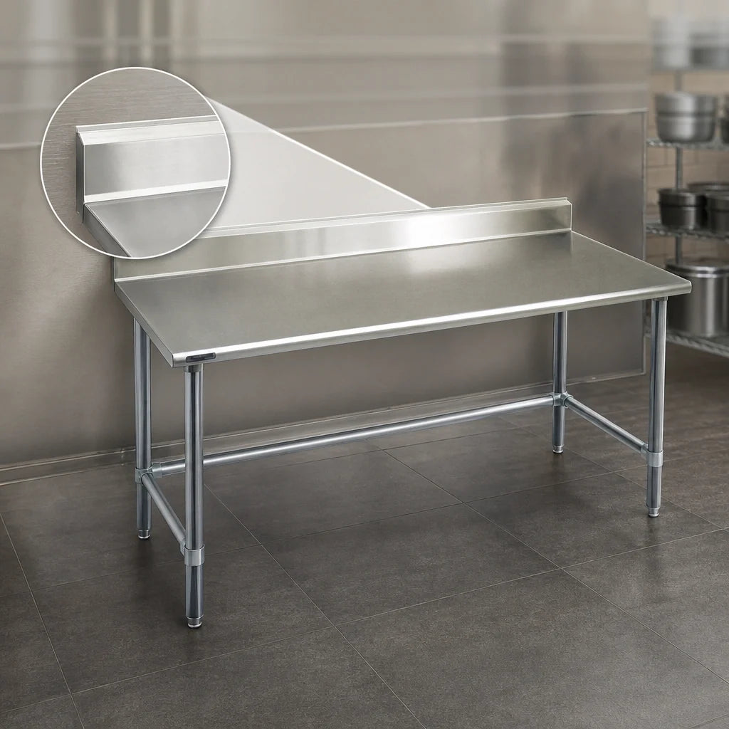 Eagle Group Spec-Master T3084GTE-BS 84-Inch x 30-Inch Stainless Steel Work Table with 4-1/2-Inch Backsplash, Open Galvanized Base