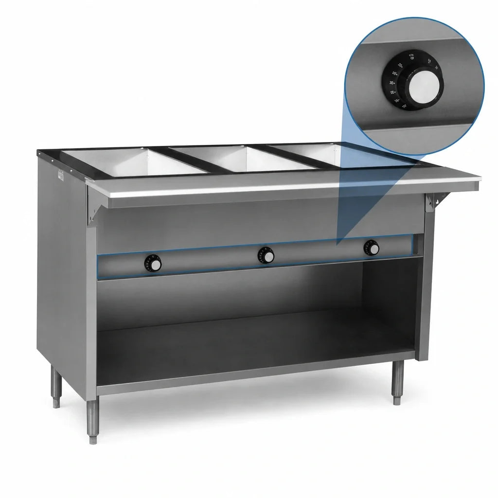 Eagle Group Spec-Master HT4CB-208-3 4-Well Electric Hot Food Table with Stainless Steel Enclosed Base and Cutting Board