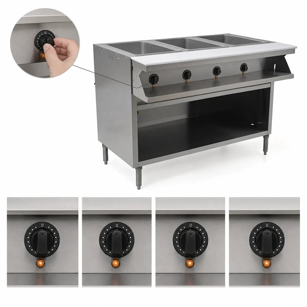 Eagle Group Spec-Master SHT4OB-208-3 4-Well Electric Sealed Well Hot Food Table, Open Base, 208V 3-Phase, AutoFill