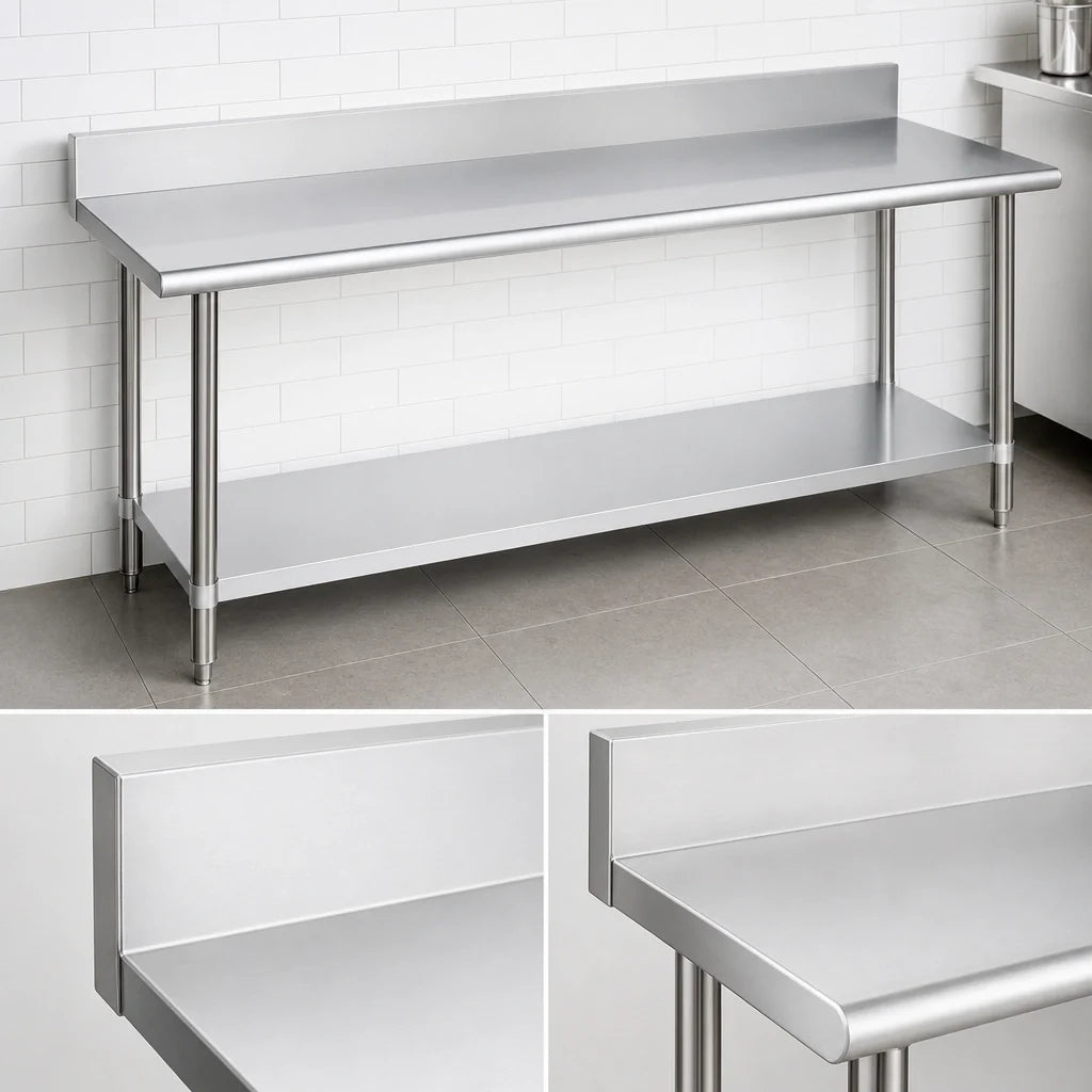 Duke Manufacturing 314-24108-5R 108-Inch Stainless Steel Work Table with 5-Inch Riser and Galvanized Undershelf