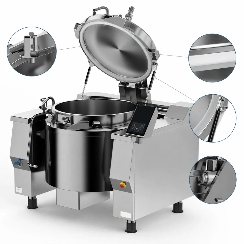 Firex (Middleby) Cucimix UCBTE082ACV1 82-Gallon Electric Tilting Pressure Braising Pan with Programmable Touchscreen and Automatic Mixer