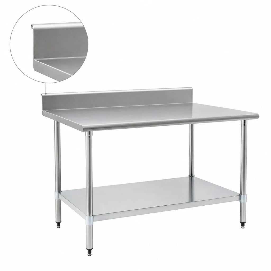Eagle Group Budget Series T3084SB-BS 84" x 30" Stainless Steel Work Table with 4-1/2" Backsplash, Adjustable Undershelf and Rolled Edge