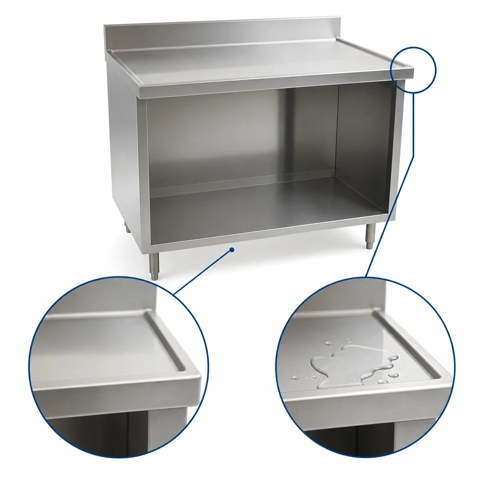 Eagle Group Spec-Master OB2472SEM 72-Inch x 24-Inch Open-Front Stainless Steel Work Table Cabinet, 14-Gauge 304 Top, Marine Edge
