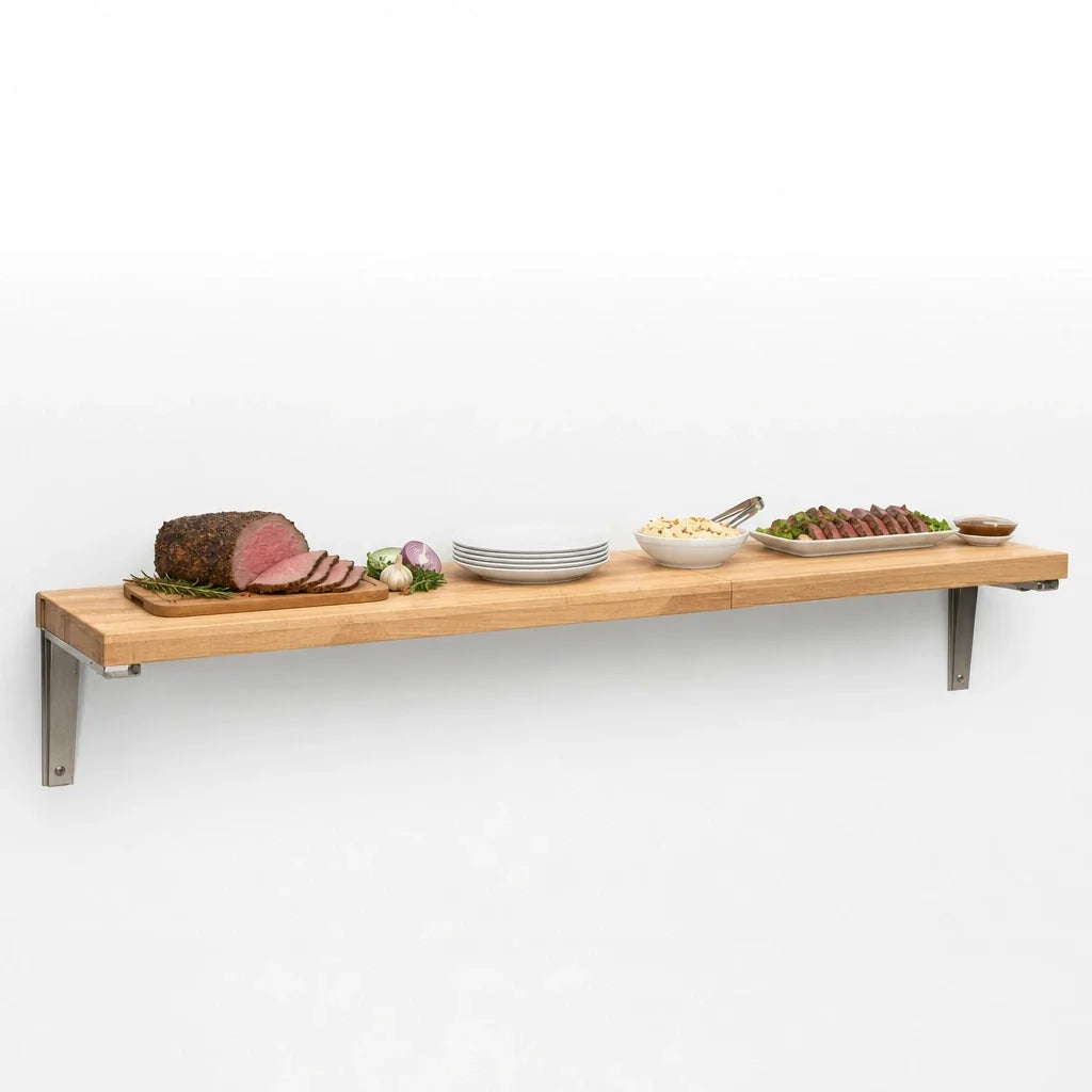 Eagle Group WB-DB-HT3 Hardwood Carving Station Cutting Board with Drop Brackets, 48" W x 8" D x 1-1/4" Thick