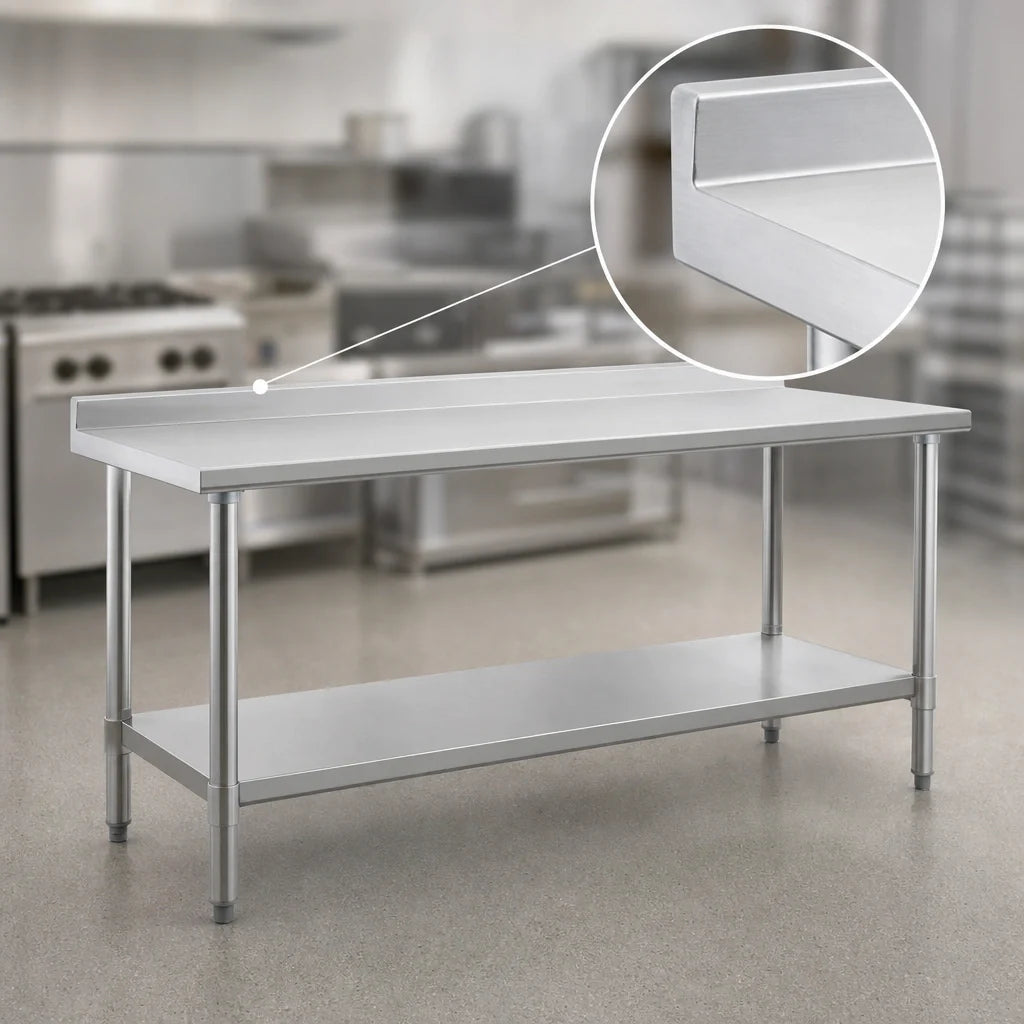 Eagle Group Spec-Master UT24108SE Stainless Steel Work Table, 108 x 24 in, 1-1/2 in Rear Up-Turn, Open Base with Adjustable Undershelf