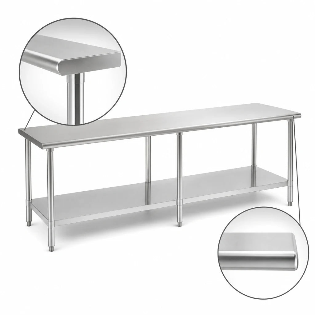 Eagle Group Deluxe T24144EB Stainless Steel Work Table with Adjustable Galvanized Undershelf, 144 x 24 Inches, 16-Gauge 300 Series Top