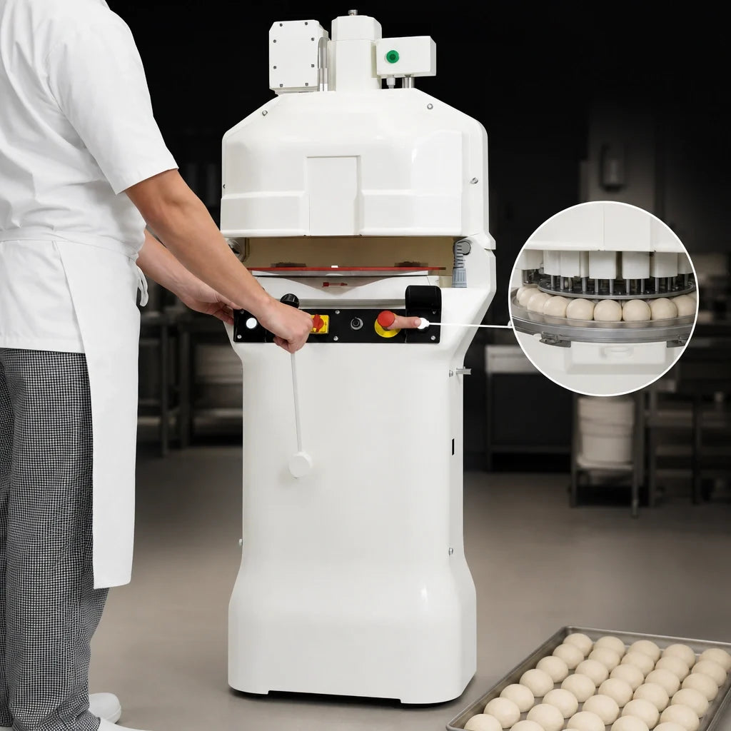Erika Record Baking Equipment ER-EP11/31-RH/RD Semi-Automatic 36-Part Dough Divider/Rounder, 1-4 oz Portions, Floor Model
