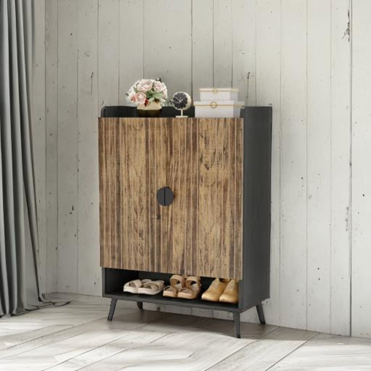 Shoe Cabinet With Doors, 7 Tier Storage Organizer with Adjustable Shelves - Dark Brown, Light Brown, or White